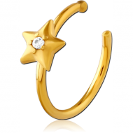 GOLD PVD COATED SURGICAL STEEL JEWELLED OPEN NOSE RING PIERCING