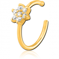 GOLD PVD COATED SURGICAL STEEL JEWELLED OPEN NOSE RING PIERCING