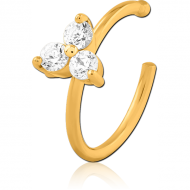 GOLD PVD COATED SURGICAL STEEL JEWELLED OPEN NOSE RING PIERCING