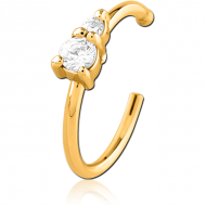 GOLD PVD COATED SURGICAL STEEL JEWELLED OPEN NOSE RING PIERCING