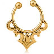 GOLD PVD COATED SURGICAL STEEL FAKE SEPTUM RING - FILIGREE