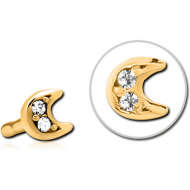 GOLD PVD COATED SURGICAL STEEL JEWELLED PUSH FIT ATTACHMENT FOR BIOFLEX INTERNAL LABRET - CRESCENT PRONGS PIERCING