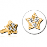 GOLD PVD COATED SURGICAL STEEL JEWELLED PUSH FIT ATTACHMENT FOR BIOFLEX INTERNAL LABRET - STAR PRONGS PIERCING
