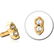 GOLD PVD COATED SURGICAL STEEL JEWELLED PUSH FIT ATTACHMENT FOR BIOFLEX INTERNAL LABRET - TWO GEMS EYES PIERCING
