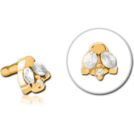 GOLD PVD COATED SURGICAL STEEL JEWELLED PUSH FIT ATTACHMENT FOR BIOFLEX INTERNAL LABRET PIERCING