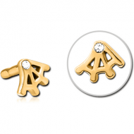 GOLD PVD COATED SURGICAL STEEL JEWELLED PUSH FIT ATTACHMENT FOR BIOFLEX INTERNAL LABRET - WEB PIERCING