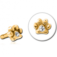 GOLD PVD COATED SURGICAL STEEL JEWELLED PUSH FIT ATTACHMENT FOR BIOFLEX INTERNAL LABRET - ANIMAL PAW CENTER GEM PIERCING