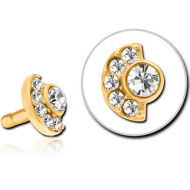 GOLD PVD COATED SURGICAL STEEL JEWELLED PUSH FIT ATTACHMENT FOR BIOFLEX INTERNAL LABRET - MOON AND STARS PIERCING