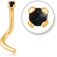 GOLD PVD COATED SURGICAL STEEL CURVED PRONG SET 1.5MM JEWELLED NOSE STUD WITH SYNTHETIC OPAL PIERCING