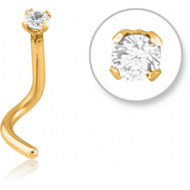 GOLD PVD COATED SURGICAL STEEL CURVED PRONG SET 2MM JEWELLED NOSE STUD PIERCING