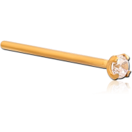 GOLD PVD COATED SURGICAL STEEL STRAIGHT PRONG SET 2MM JEWELLED NOSE STUD 15MM PIERCING