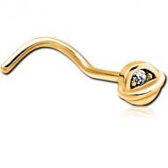 GOLD PVD COATED SURGICAL STEEL CURVED JEWELLED NOSE STUD