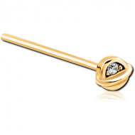 GOLD PVD COATED SURGICAL STEEL STRAIGHT JEWELLED NOSE STUD