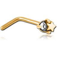 GOLD PVD COATED SURGICAL STEEL 90 DEGREE JEWELLED NOSE STUD