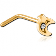 GOLD PVD COATED SURGICAL STEEL 90 DEGREE JEWELLED NOSE STUD