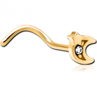 GOLD PVD COATED SURGICAL STEEL CURVED JEWELLED NOSE STUD