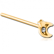 GOLD PVD COATED SURGICAL STEEL STRAIGHT JEWELLED NOSE STUD