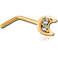GOLD PVD COATED SURGICAL STEEL 90 DEGREE JEWELLED NOSE STUD