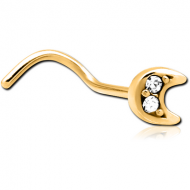 GOLD PVD COATED SURGICAL STEEL CURVED JEWELLED NOSE STUD