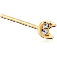 GOLD PVD COATED SURGICAL STEEL STRAIGHT JEWELLED NOSE STUD