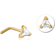 GOLD PVD COATED SURGICAL STEEL 90 DEGREE JEWELLED NOSE STUD - TRIANGLE PIERCING