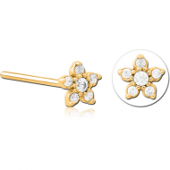 GOLD PVD COATED SURGICAL STEEL STRAIGHT JEWELLED NOSE STUD - FLOWER