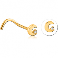 GOLD PVD COATED SURGICAL STEEL CURVED JEWELLED NOSE STUD PIERCING