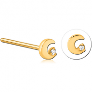 GOLD PVD COATED SURGICAL STEEL STRAIGHT JEWELLED NOSE STUD PIERCING