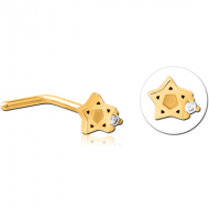 GOLD PVD COATED SURGICAL STEEL 90 DEGREE JEWELLED NOSE STUD PIERCING