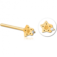 GOLD PVD COATED SURGICAL STEEL STRAIGHT JEWELLED NOSE STUD PIERCING