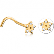 GOLD PVD COATED SURGICAL STEEL CURVED JEWELLED NOSE STUD PIERCING