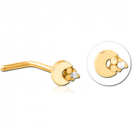 GOLD PVD COATED SURGICAL STEEL 90 DEGREE JEWELLED NOSE STUD PIERCING