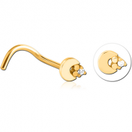 GOLD PVD COATED SURGICAL STEEL CURVED JEWELLED NOSE STUD PIERCING