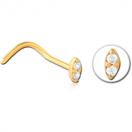 GOLD PVD COATED SURGICAL STEEL CURVED JEWELLED NOSE STUD PIERCING