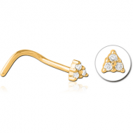 GOLD PVD COATED SURGICAL STEEL JEWELLED NOSE STUDS PIERCING