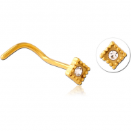 GOLD PVD COATED SURGICAL STEEL JEWELLED NOSE STUDS