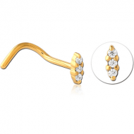 GOLD PVD COATED SURGICAL STEEL JEWELLED NOSE STUDS PIERCING
