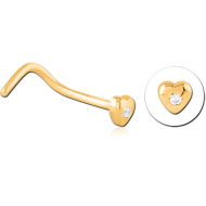 GOLD PVD COATED SURGICAL STEEL CURVED JEWELLED NOSE STUD PIERCING
