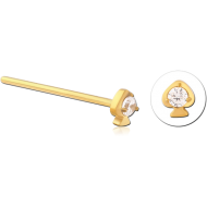 GOLD PVD COATED SURGICAL STEEL STRAIGHT JEWELLED NOSE STUD PIERCING