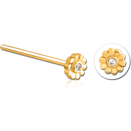 GOLD PVD COATED SURGICAL STEEL STRAIGHT JEWELLED NOSE STUD PIERCING