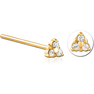 GOLD PVD COATED SURGICAL STEEL STRAIGHT JEWELLED NOSE STUD PIERCING