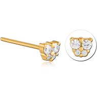GOLD PVD COATED SURGICAL STEEL STRAIGHT JEWELLED NOSE STUD PIERCING