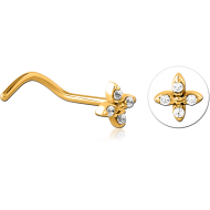 GOLD PVD COATED SURGICAL STEEL CURVED JEWELLED NOSE STUD PIERCING