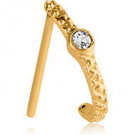 GOLD PVD COATED SURGICAL STEEL STRAIGHT JEWELLED WRAP AROUND NOSE STUD PIERCING