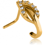 GOLD PVD COATED SURGICAL STEEL 90 DEGREE JEWELLED WRAP AROUND NOSE STUD PIERCING