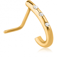 GOLD PVD COATED SURGICAL STEEL 90 DEGREE JEWELLED WRAP AROUND NOSE STUD PIERCING