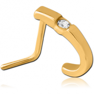 GOLD PVD COATED SURGICAL STEEL 90 DEGREE JEWELLED WRAP AROUND NOSE STUD PIERCING
