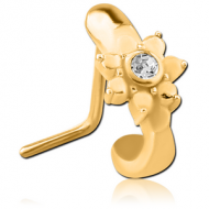 GOLD PVD COATED SURGICAL STEEL 90 DEGREE JEWELLED WRAP AROUND NOSE STUD PIERCING