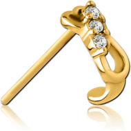 GOLD PVD COATED SURGICAL STEEL STRAIGHT JEWELLED WRAP AROUND NOSE STUD PIERCING
