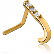 GOLD PVD COATED SURGICAL STEEL 90 DEGREE JEWELLED WRAP AROUND NOSE STUD